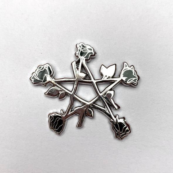 Black Rose Pentagram Enamel Pin
