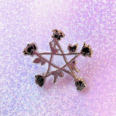 Black Rose Pentagram Enamel Pin