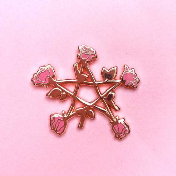 Pink Rose Pentagram Enamel Pin