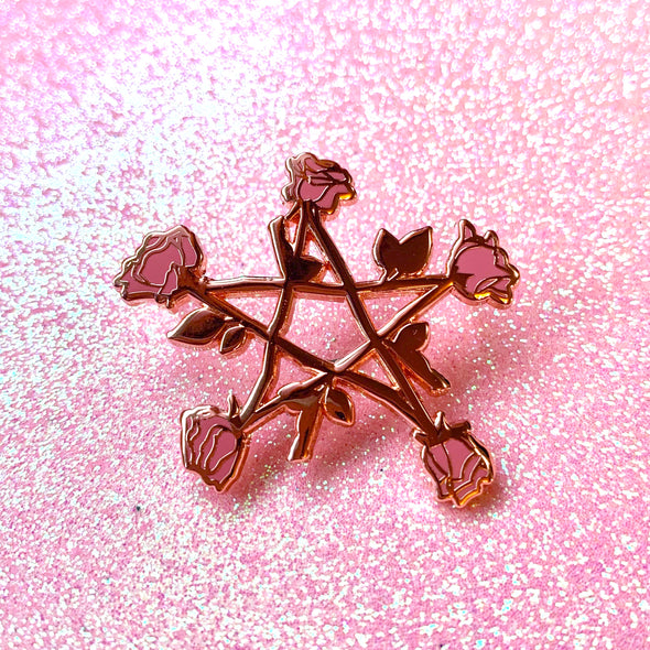 Pink Rose Pentagram Enamel Pin