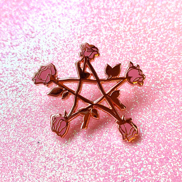 Pink Rose Pentagram Enamel Pin