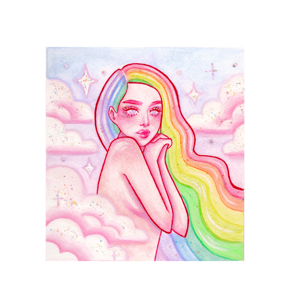 Rainbow Goddess Glitter Print